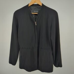 Giorgio Armani Black Zip Front Jacket Coat Womens IT 46 Minimalist Made in Italy